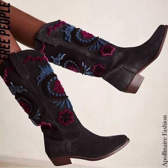 FREE PEOPLE ROUNDHOUSE STICH BOOTS BLACK COMBO SIZE 39.5 EU NWT - Picture 1 of 14
